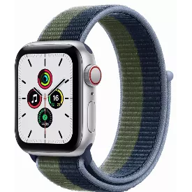 Смарт-часы Apple Watch SE GPS 44 мм, Sport Loop, серебристый/зеленый